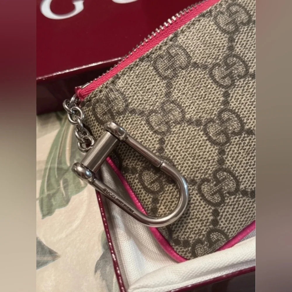 Gucci Pink Trim GG Canvas Zip Pouch